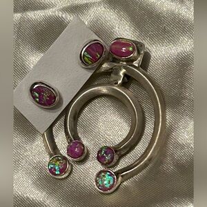 Stunning Sterling Silver and Pink Lab Opal Earrings and Pendant